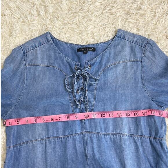 Velvet Heart Women's Size M Chambray Lace Up Roll Tab Sleeve Dress #0239 - Picture 14 of 14